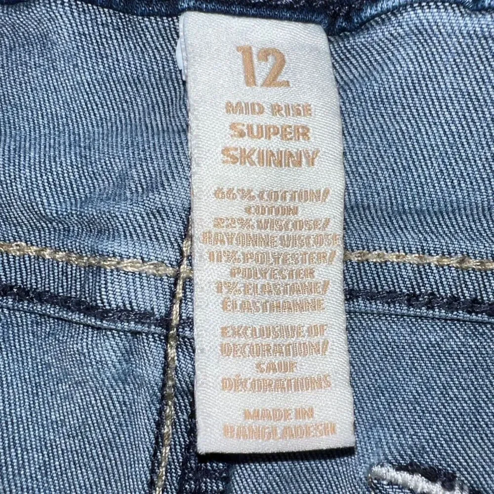 Justice Girls Denim Blue Jeans Skinny Jeans Mid Rise Distressed Mid Wash Size 12